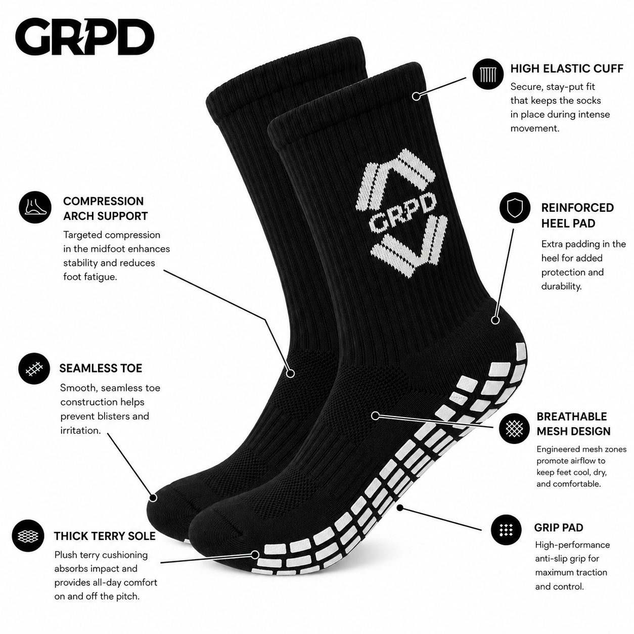 GRPD Black Grip Socks